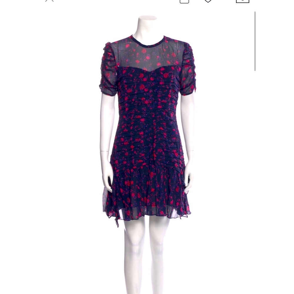 Tanya Taylor Silk Floral Navy and Red Dress